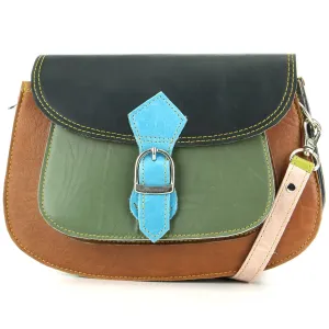 Real Leather Colourful Messenger Shoulder Bag - Green Mix