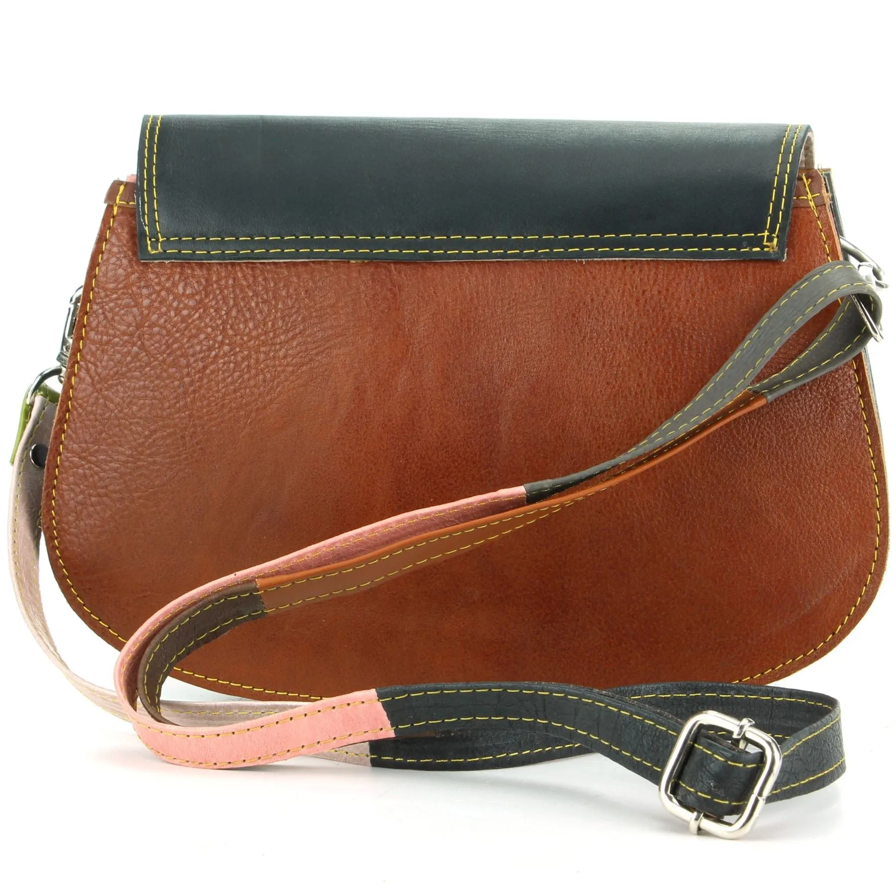 Real Leather Colourful Messenger Shoulder Bag - Green Mix