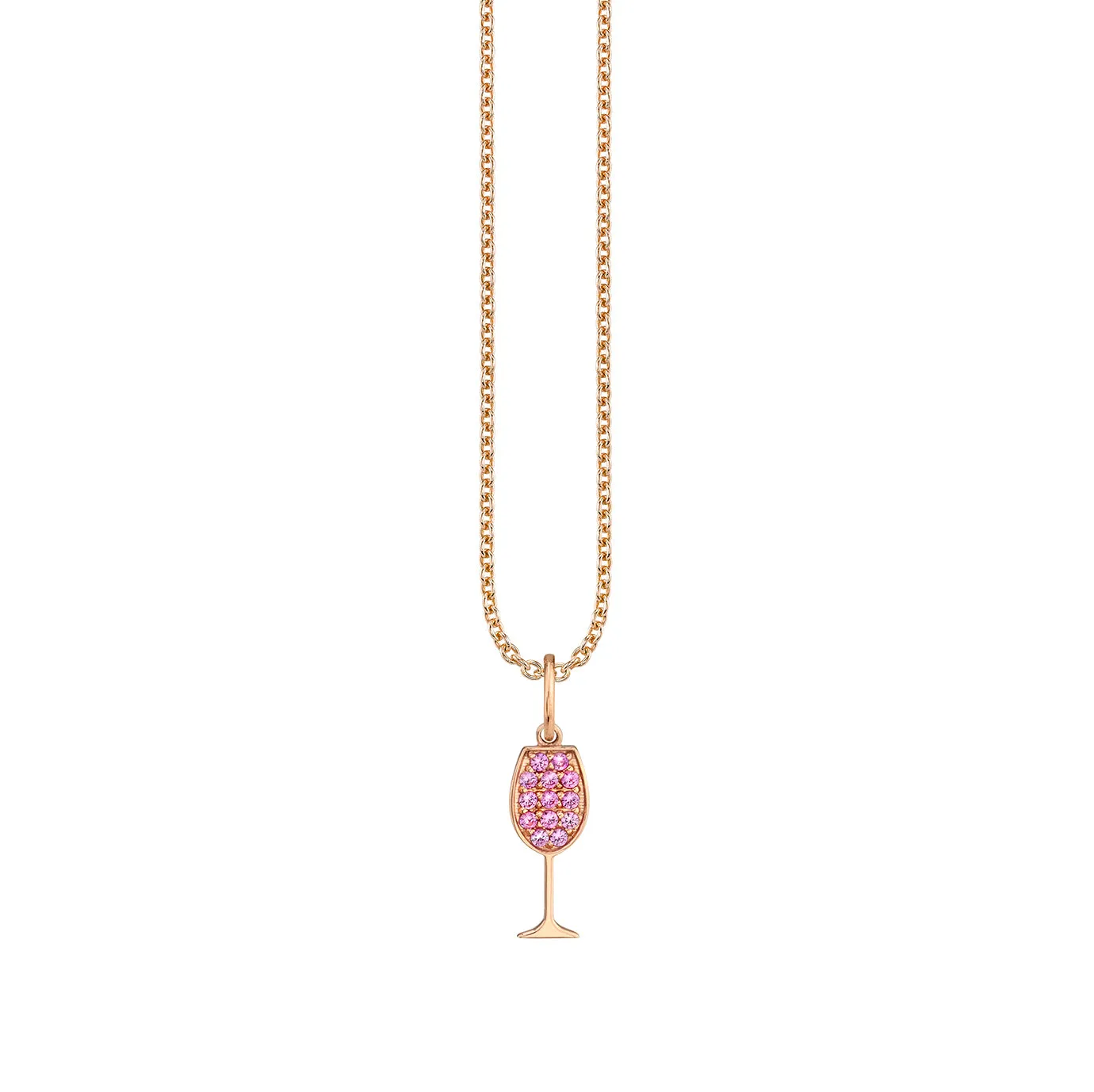 Rose Gold & Pink Sapphire Tiny Wine Glass Charm