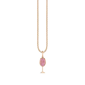 Rose Gold & Pink Sapphire Tiny Wine Glass Charm