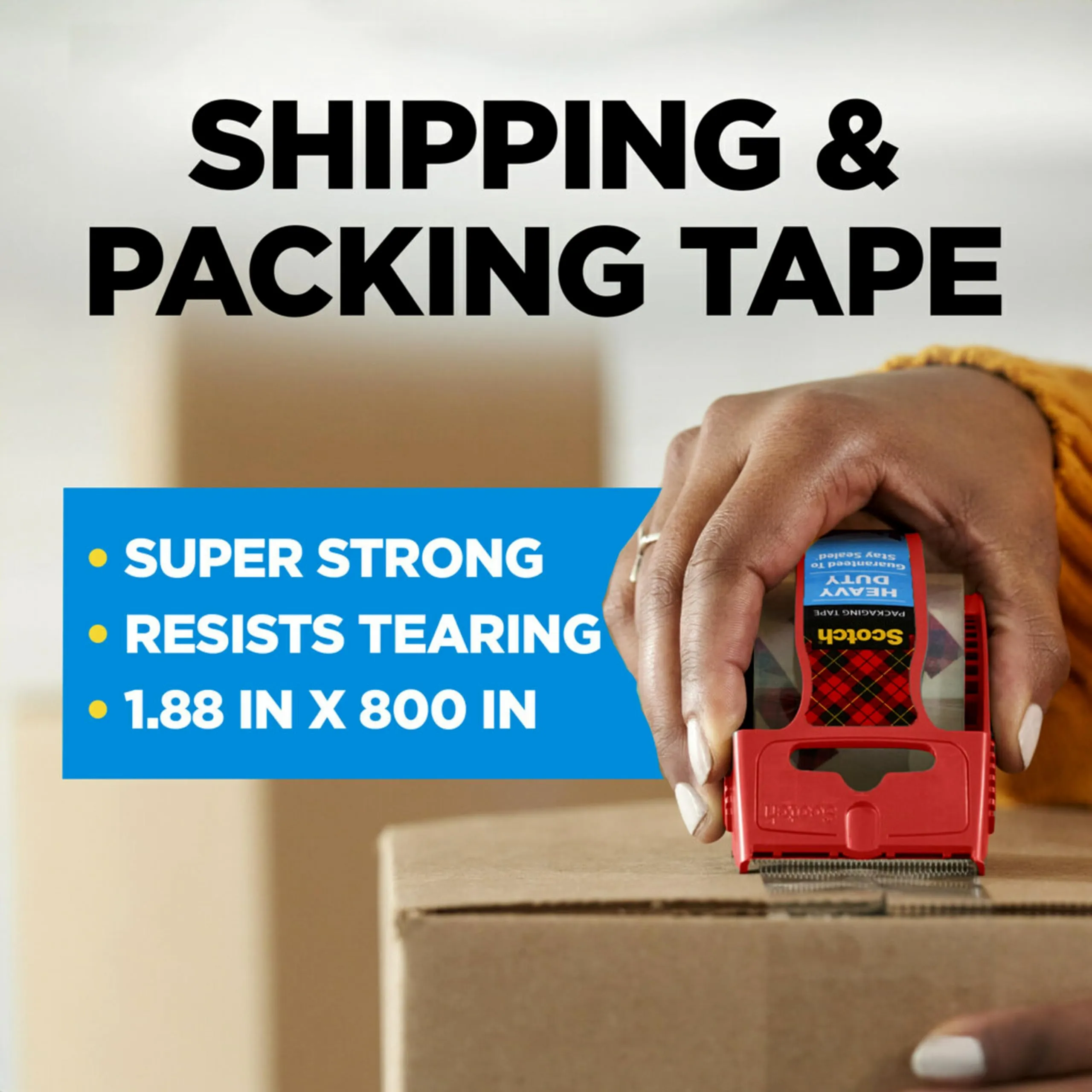 Scotch Heavy Duty Shipping Tape and Moving Packing Tape, Clear, Packing and Moving Supplies, 1.88 in. x 22.2 yd., 6 Tape Rolls with Dispensers