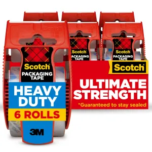 Scotch Heavy Duty Shipping Tape and Moving Packing Tape, Clear, Packing and Moving Supplies, 1.88 in. x 22.2 yd., 6 Tape Rolls with Dispensers