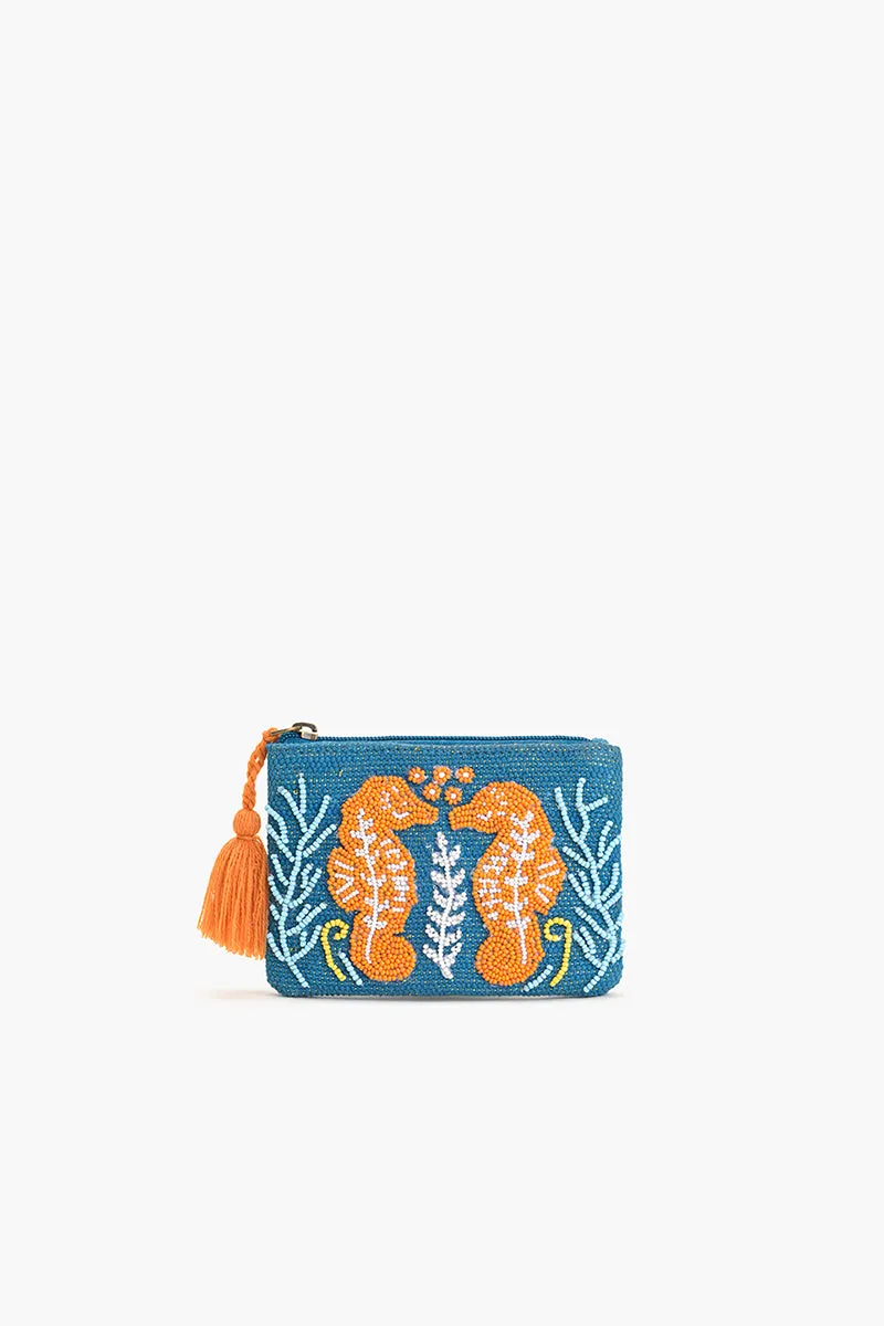 Sea Horse Teal Coin Pouch