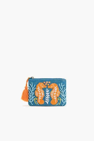 Sea Horse Teal Coin Pouch