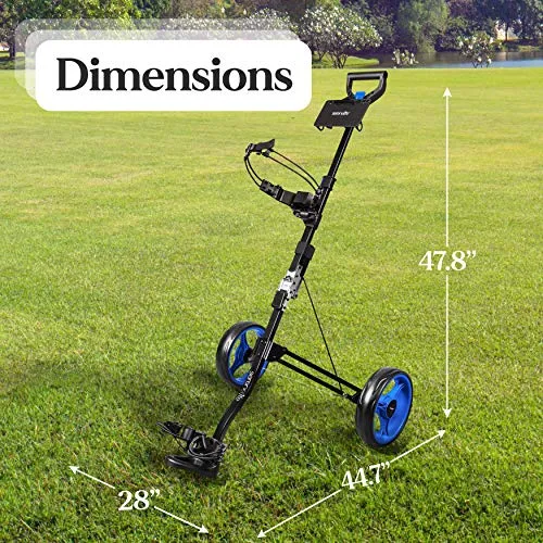 SereneLife 2 Wheel Golf Push Cart - Lightweight Folding Walking Push Cart Roller Golf Bag Holder w/Foot Brake, Upper/Lower Bracket w/Elastic Strap, Bag Storage Holder SLGZX3