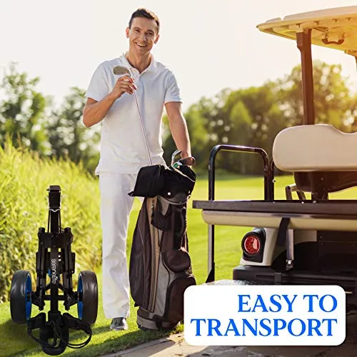 SereneLife 2 Wheel Golf Push Cart - Lightweight Folding Walking Push Cart Roller Golf Bag Holder w/Foot Brake, Upper/Lower Bracket w/Elastic Strap, Bag Storage Holder SLGZX3
