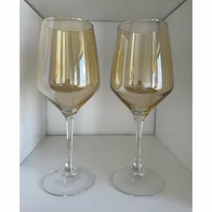 Set of 2 Gold Iridescent Wine Glasses, 16oz