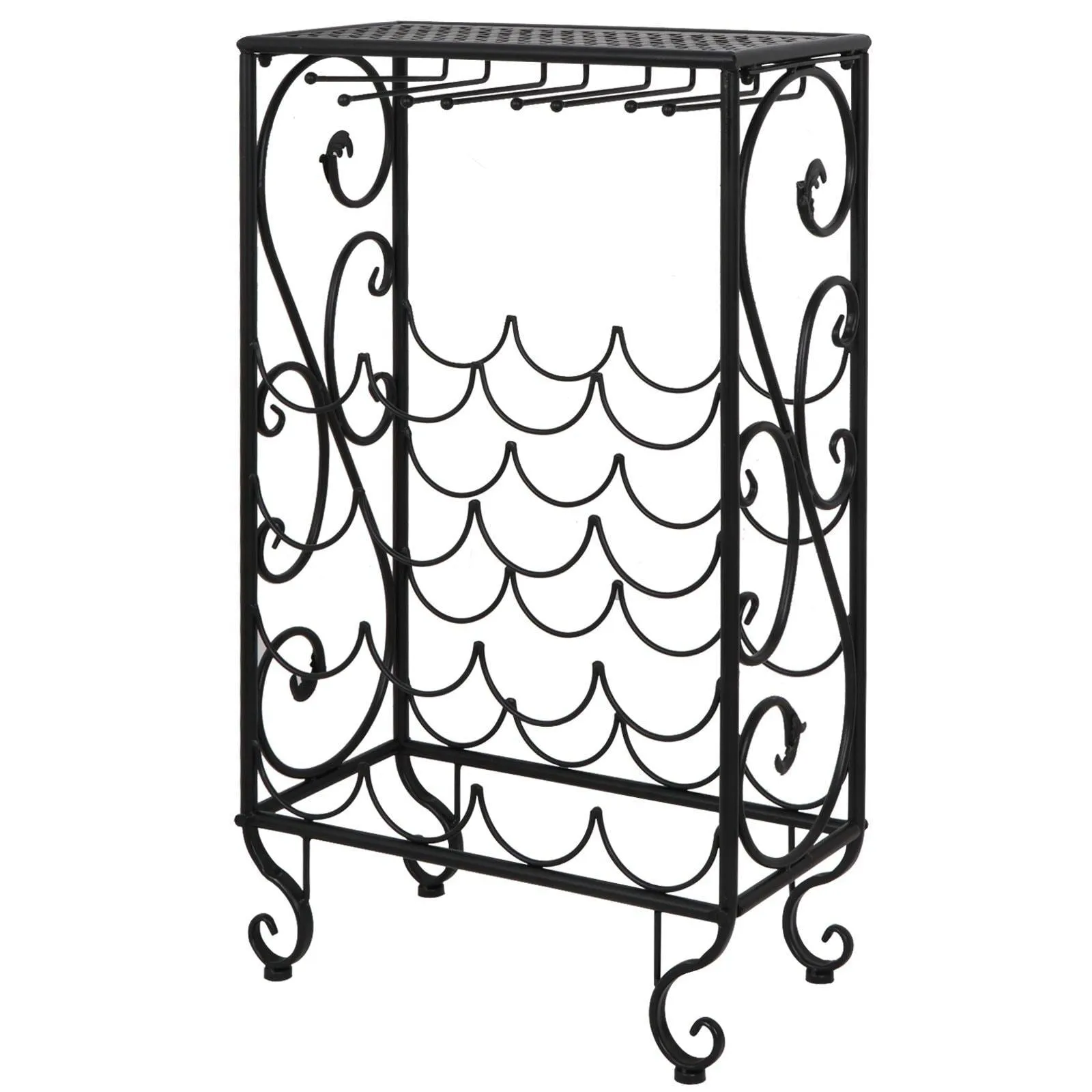 Smartxchoices 16 Bottle Wine Rack Table Top with Glass Hanger Wine Bottle Holder Solid Metal Floor Free Standing Wine Organizer Shelf Side Table for Cabinet Kitchen ...