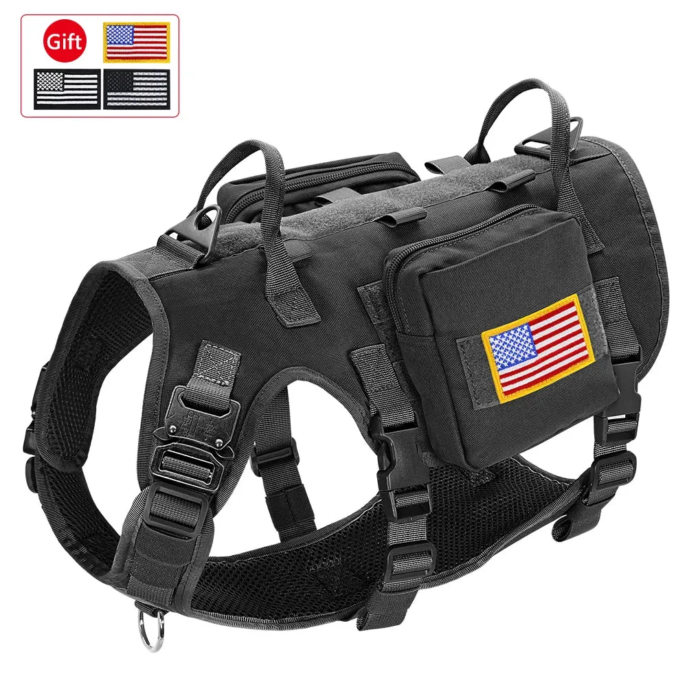 Tactical Nylon Dog Collar, Harness, Leash & Pouch Combo