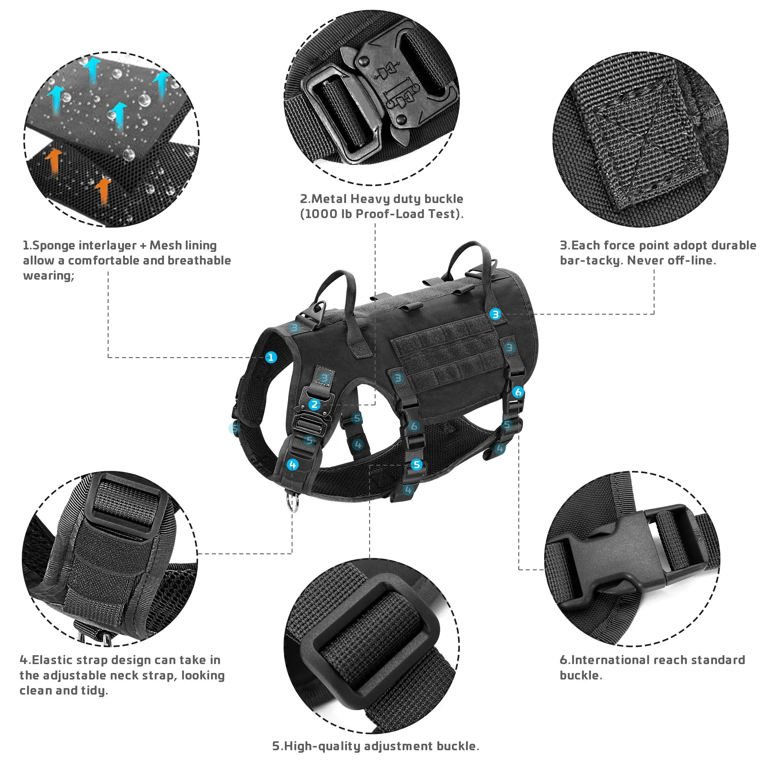 Tactical Nylon Dog Collar, Harness, Leash & Pouch Combo