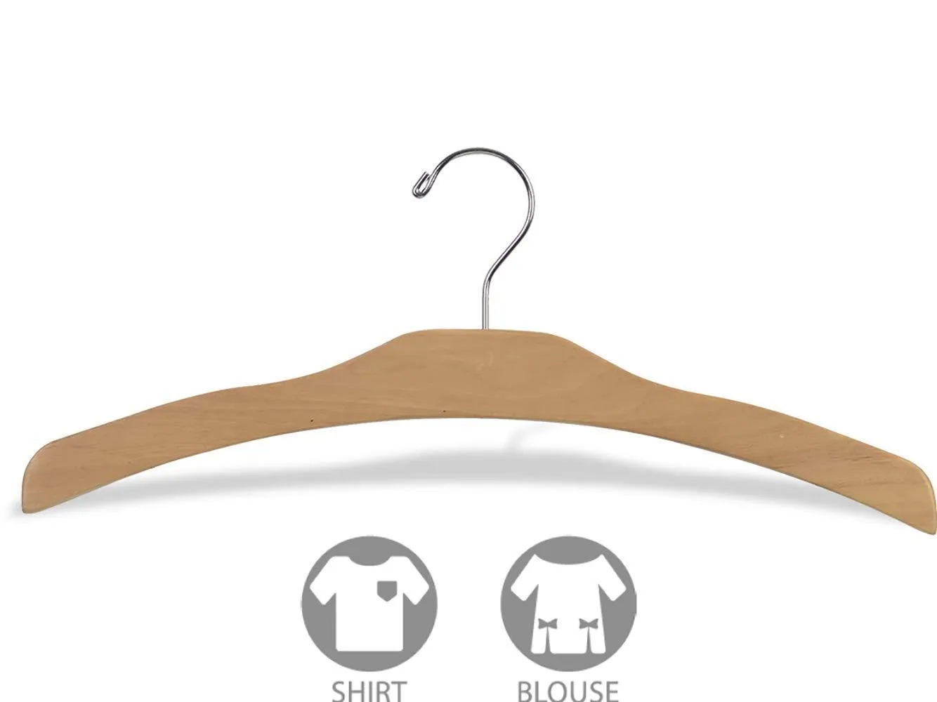 The Great American Hanger Company Arched Wooden Top Natural Finish, Low Profile 17 Inch Flat Chrome Swivel Hook & Notches for Hanging Straps (Set of 50) Clothes Hanger, Hardware