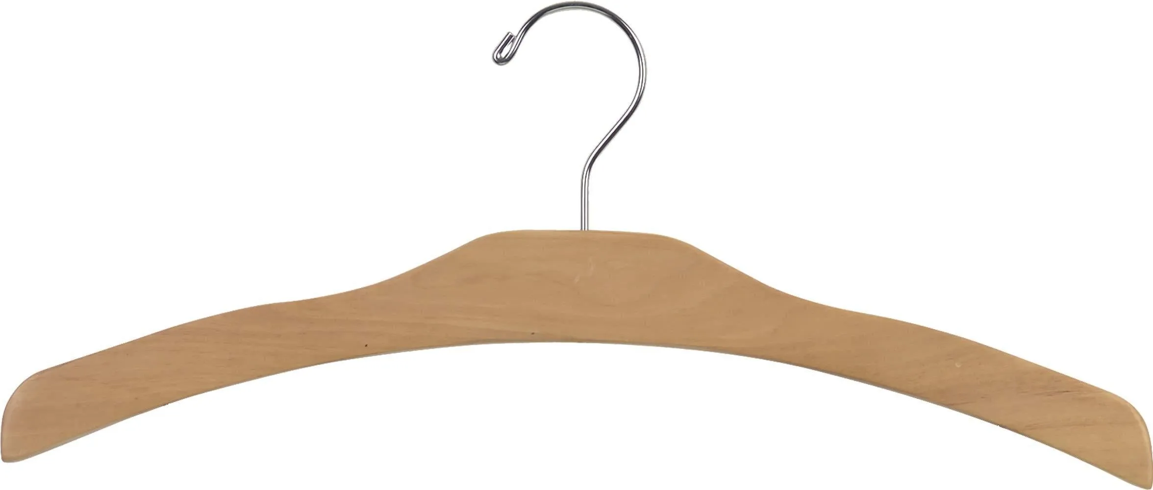The Great American Hanger Company Arched Wooden Top Natural Finish, Low Profile 17 Inch Flat Chrome Swivel Hook & Notches for Hanging Straps (Set of 50) Clothes Hanger, Hardware