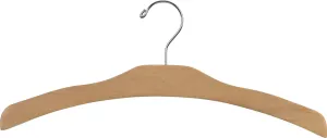 The Great American Hanger Company Arched Wooden Top Natural Finish, Low Profile 17 Inch Flat Chrome Swivel Hook & Notches for Hanging Straps (Set of 50) Clothes Hanger, Hardware