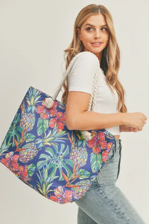 TROPICAL PINEAPPLE TOTE BAG WITH ROPE HANDLES