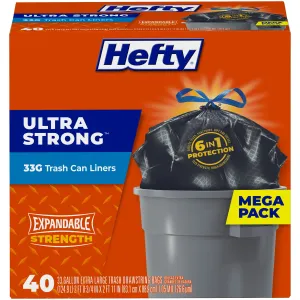 Ultra Strong Multipurpose Large Trash Bags, Black, 33 Gallon, 40 Count