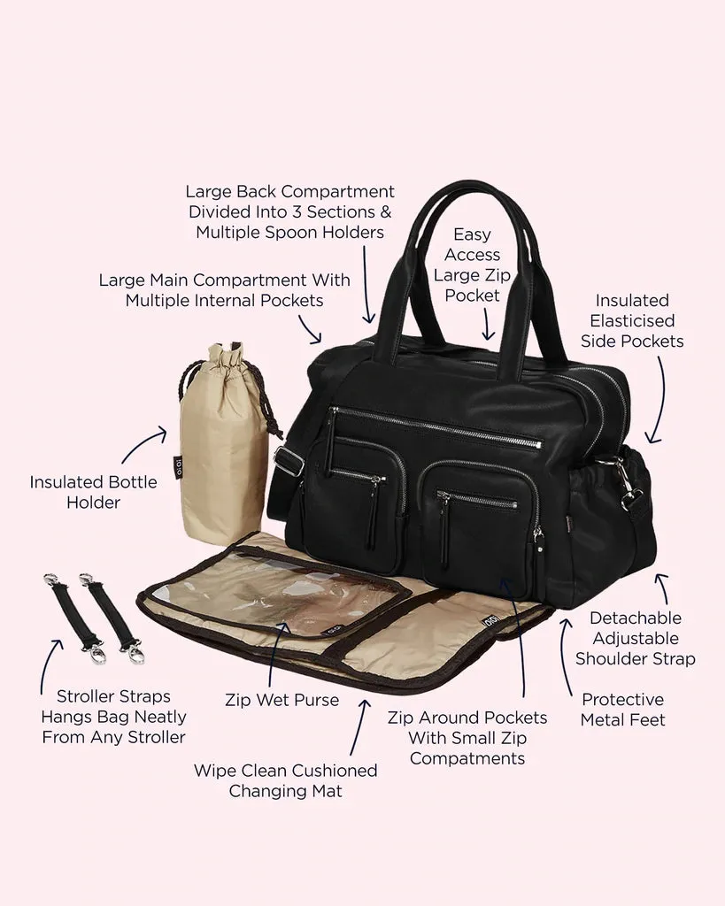 Vegan Leather Nappy Carry All - Black