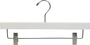 White Wooden Pant Hanger with Adjustable Cushion Clips, Flat Wood Bottom Hangers with Chrome Swivel Hook (Set of 100) by The Great American Hanger Company