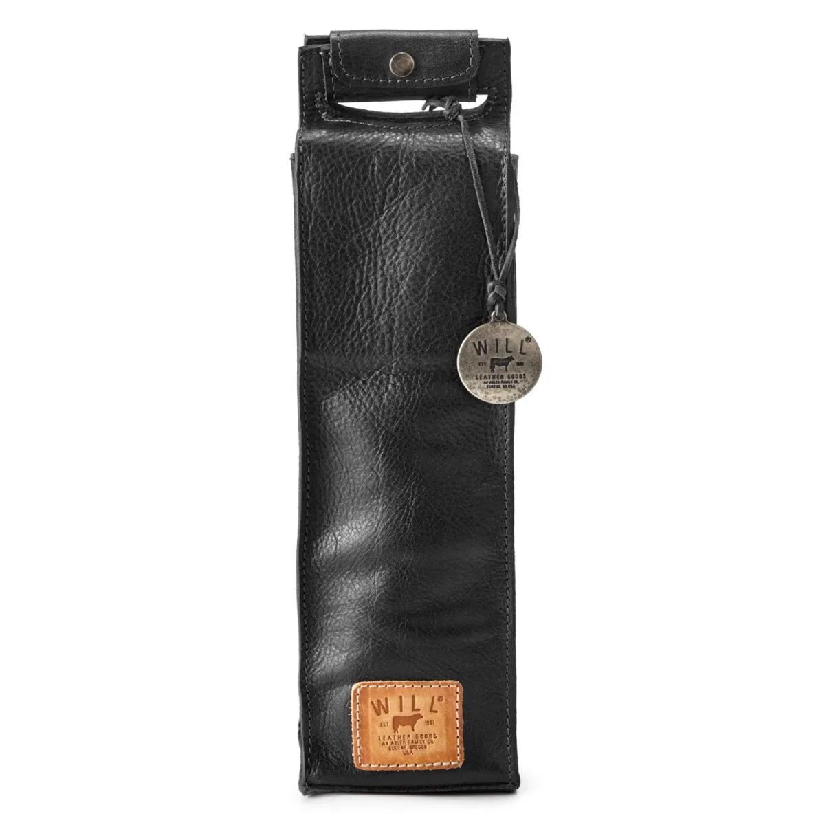 Will Leather Goods Single Wine Bottle Bag, Black Leather