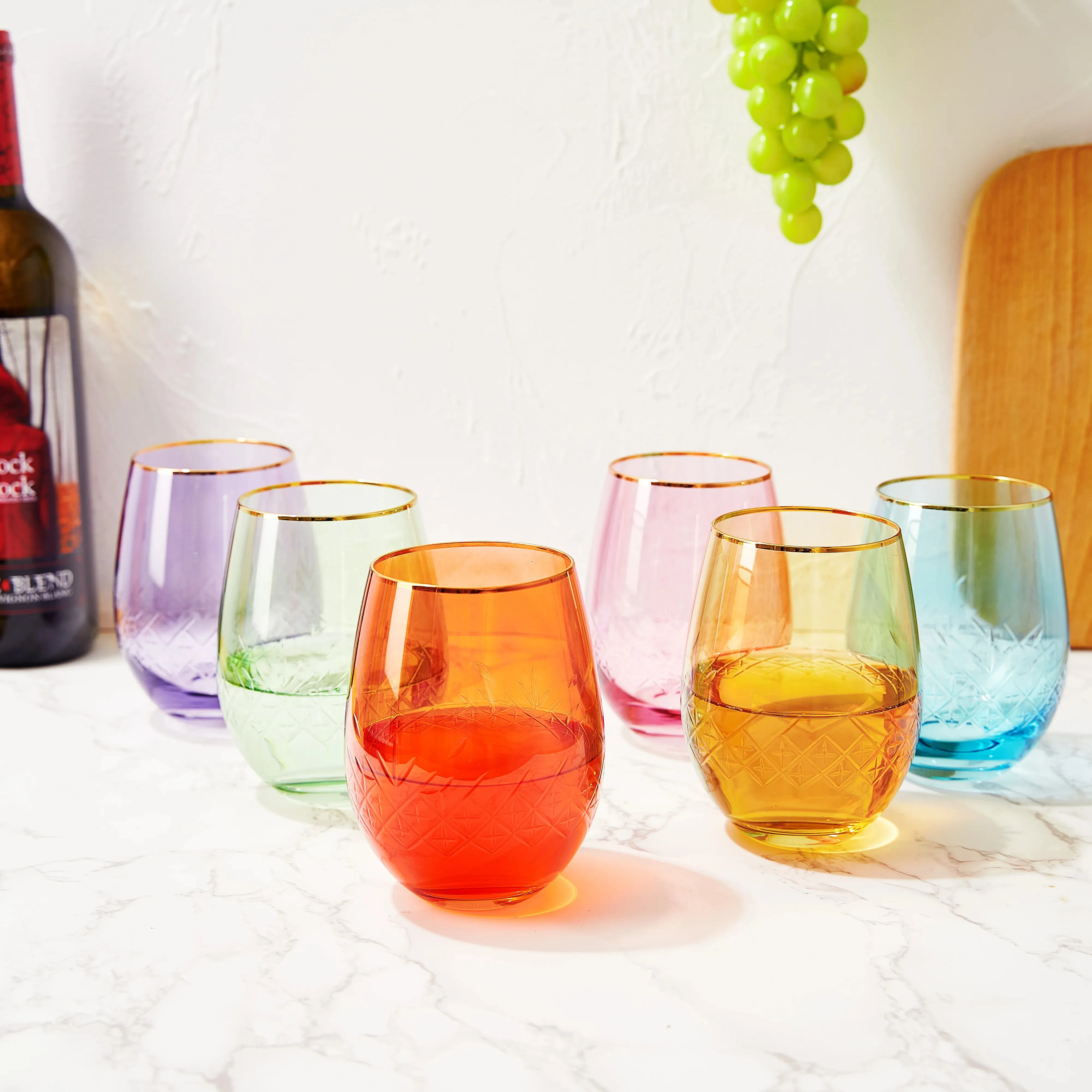 Wine Glass Set of 6- Vintage Art Deco