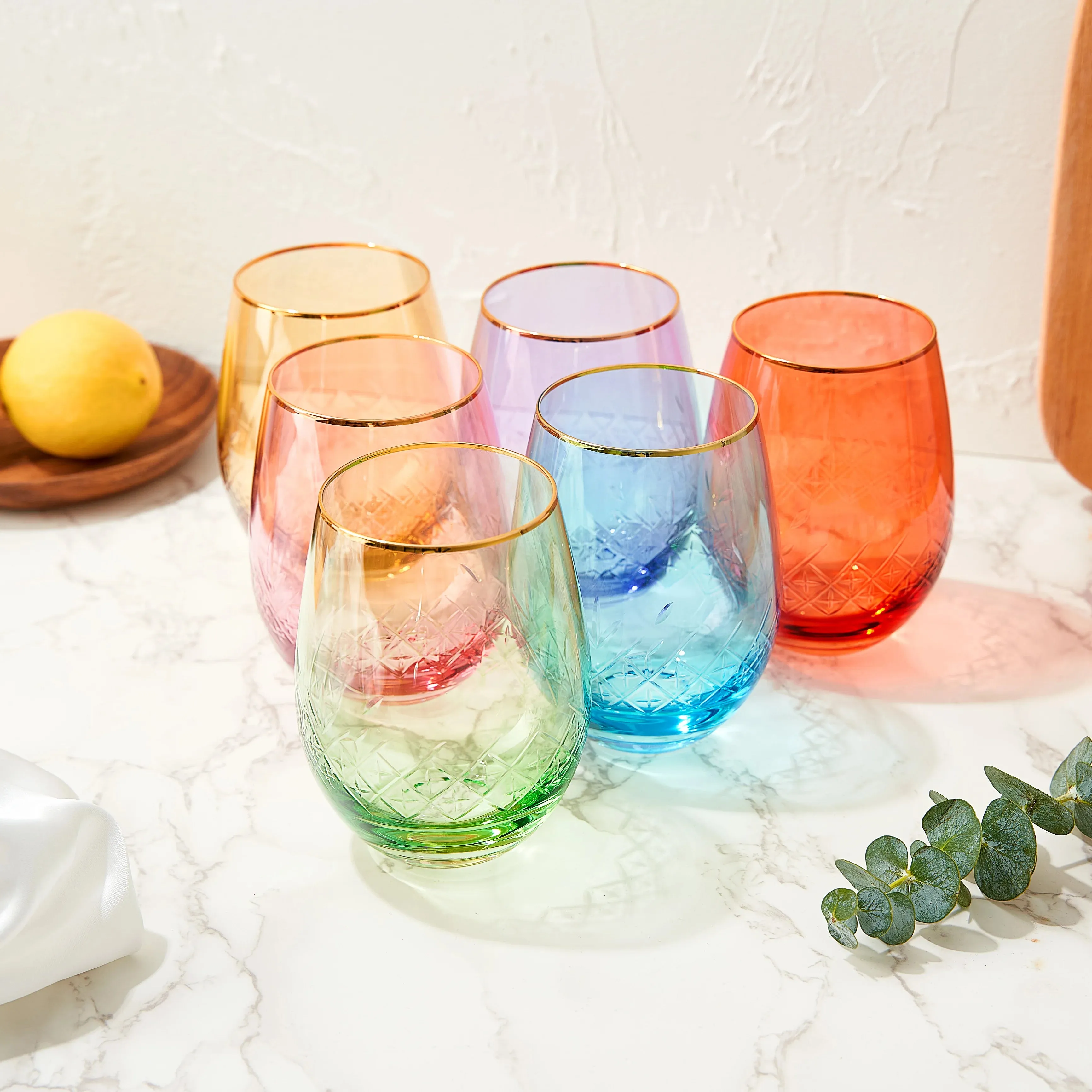 Wine Glass Set of 6- Vintage Art Deco