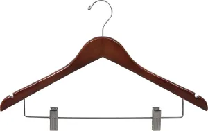 Wooden Combo Hangers with Walnut Finish & Adjustable Cushion Clips, Flat 17 Inch Hanger with Chrome Swivel Hook & Notches (Set of 24) by The Great American Hanger Company