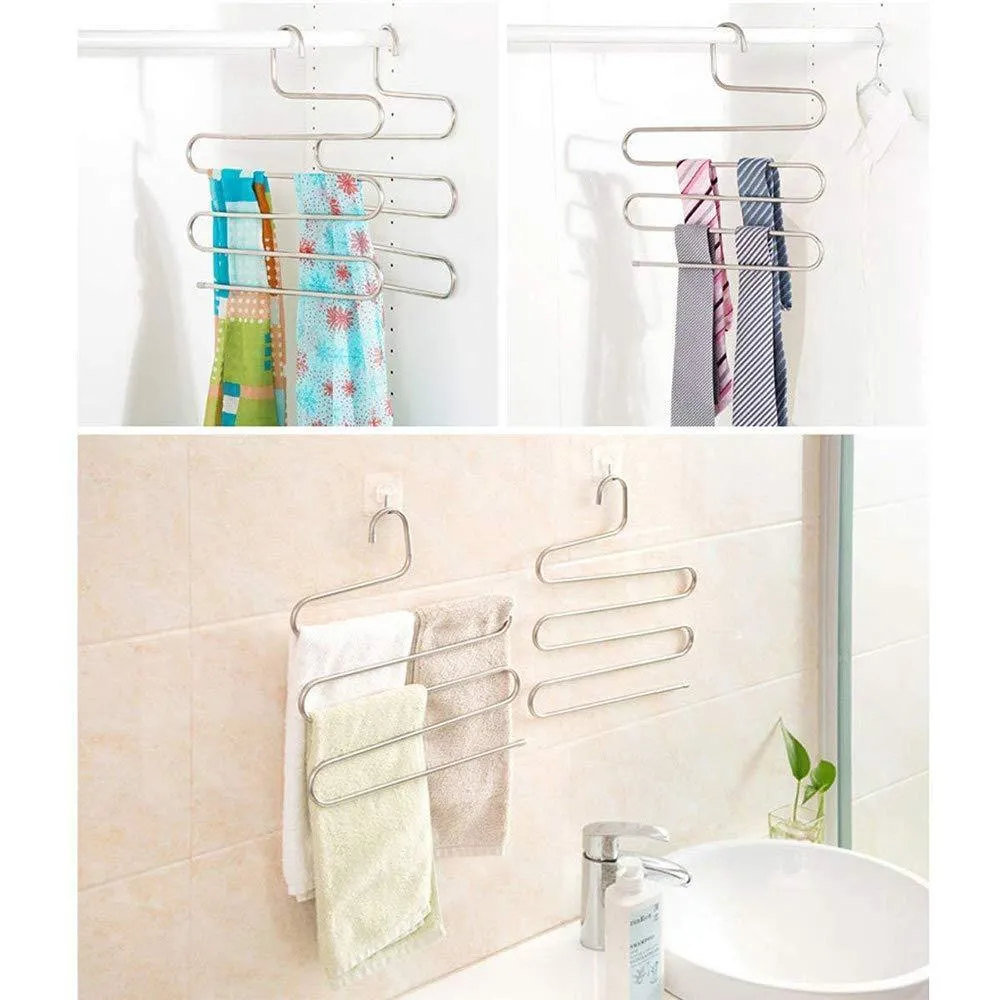 YCAMMIN Pants Hangers S-Type Stainless Steel Trousers Rack/5 Layers Multi-Purpose Closet Hangers Saver Storage Rack for Clothes/Towel/ Scarf/Trousers/ Tie etc(2 Pcs)
