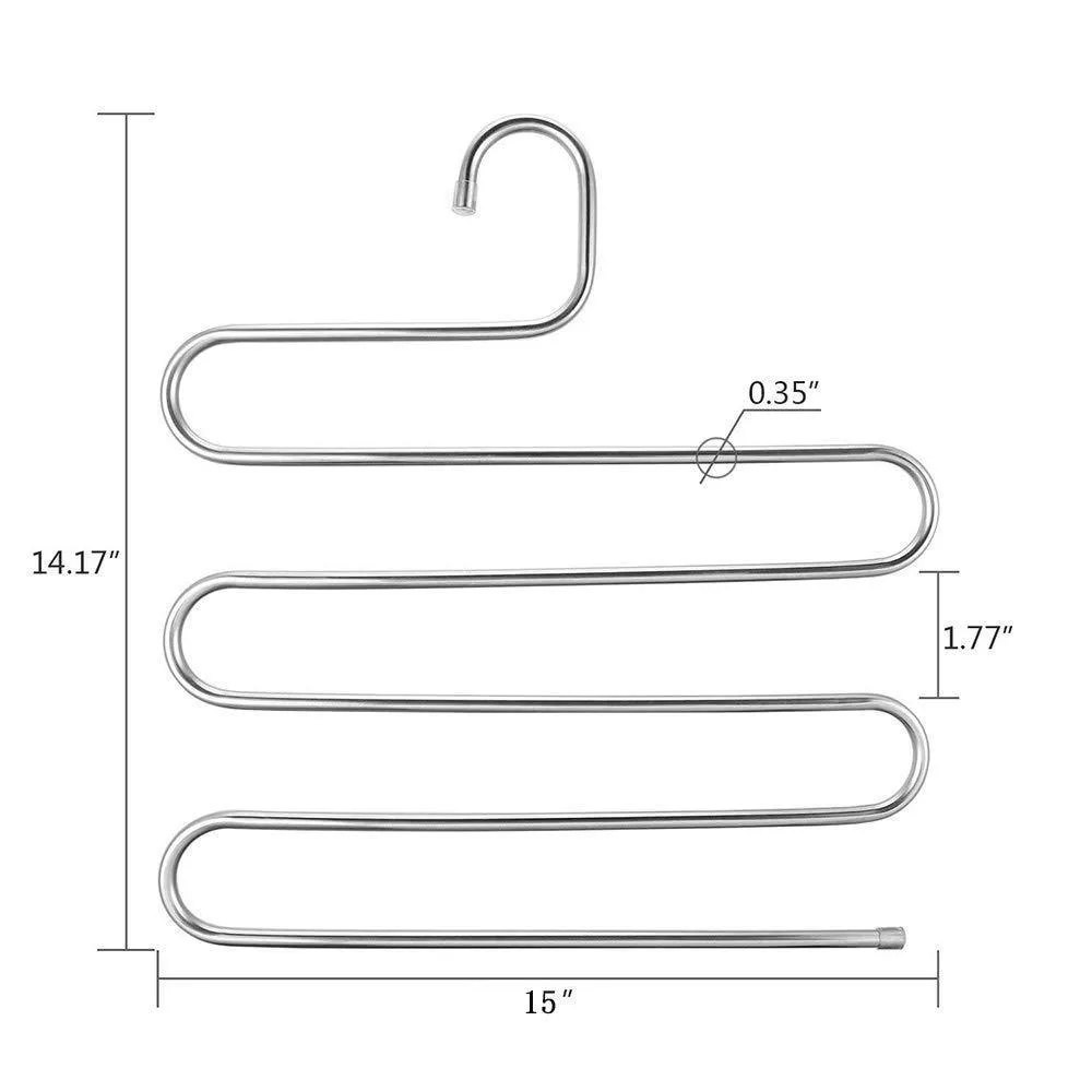 YCAMMIN Pants Hangers S-Type Stainless Steel Trousers Rack/5 Layers Multi-Purpose Closet Hangers Saver Storage Rack for Clothes/Towel/ Scarf/Trousers/ Tie etc(2 Pcs)